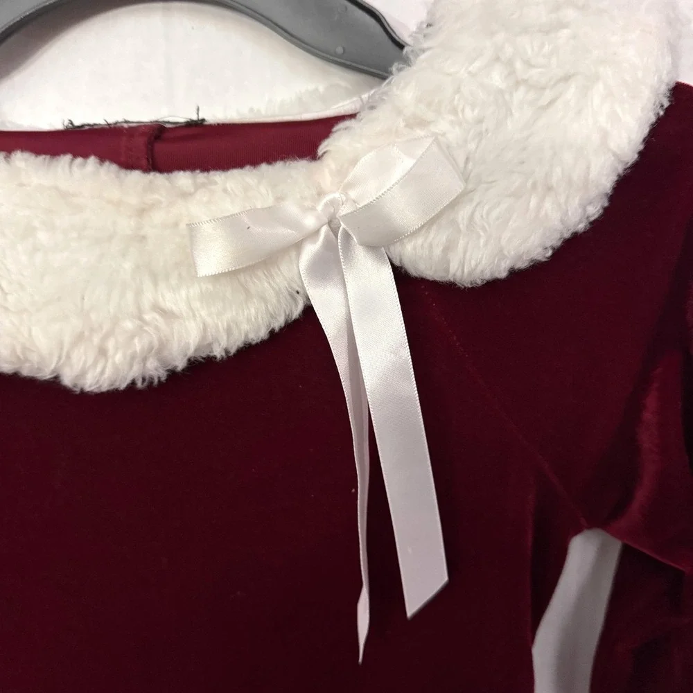Velvet Christmas Dress Girls Size 8‎ Dark Red Burgundy Faux Fur Trim Santa Party